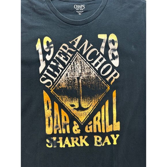 Chaps Mens Silver Anchor Shark Bay Graphic T-Shirt XL 100% Cotton Black faded - Picture 2 of 8